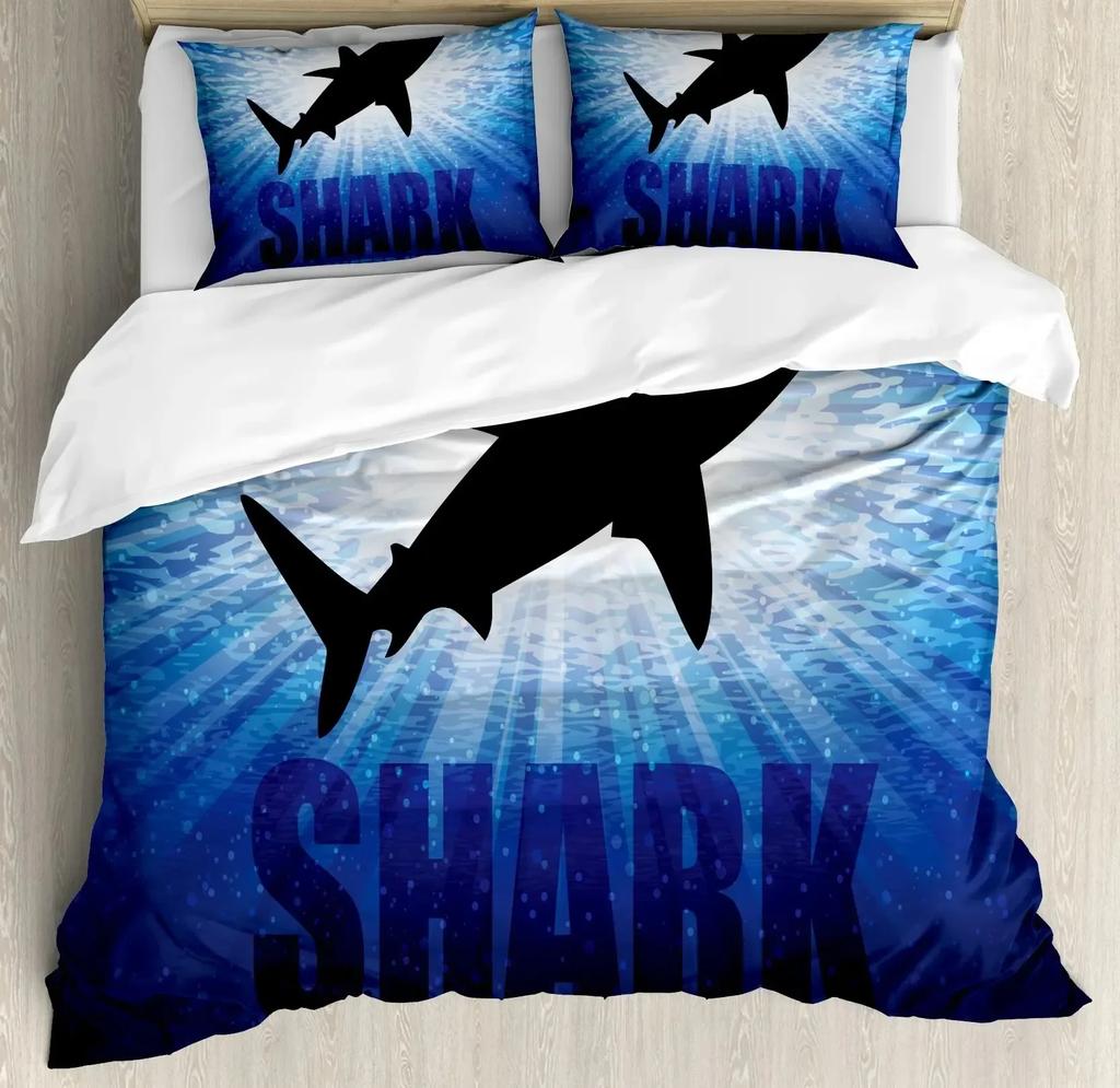 Deep Sea Shark Black Shark Ocean Life Comfortable Duvet Quilt Cover Pillowcase Bedding Set Bedroom Decoration Home Textile