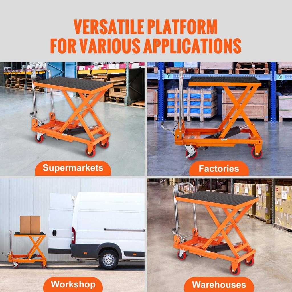 Hydraulic Lift Table Cart, 330lbs Capacity 28.5" Lifting Height, Manual Single Scissor Lift Table with 4 Wheels and Non-slip Pad, Hydraulic Scissor