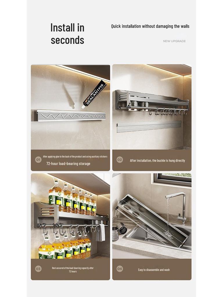 Stanzfreies Küchenregal: Multifunktionaler Essstäbchen- und Messerhalter mit Gewürzaufbewahrung, Wandmontage.