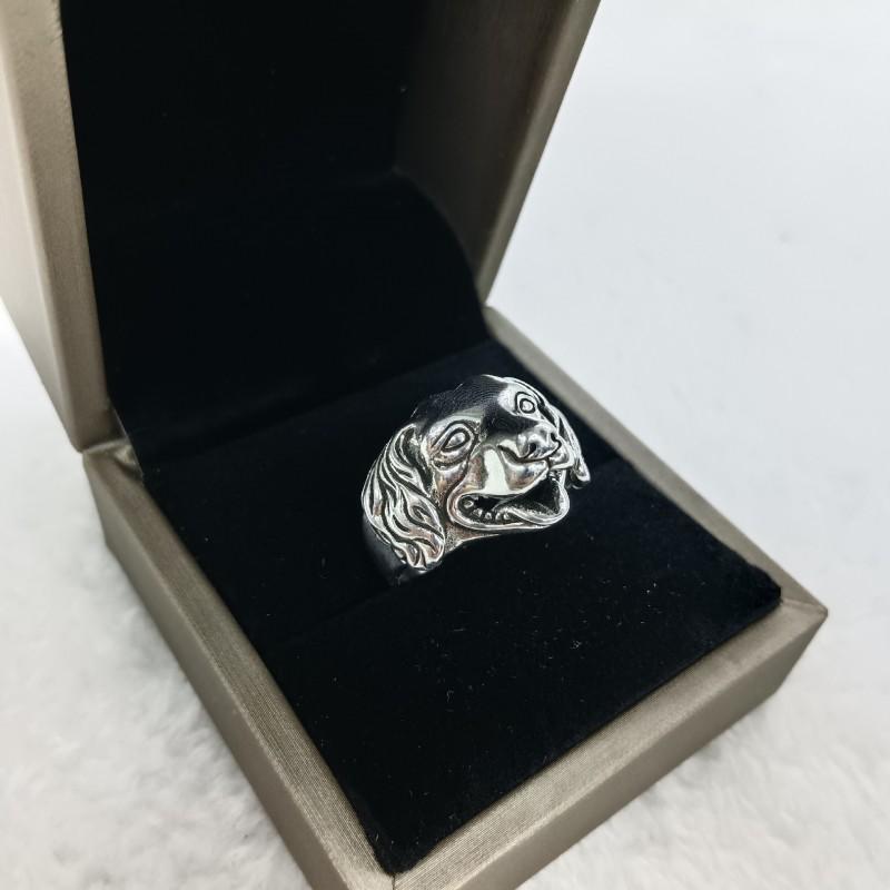 Adjustable Open Ring Men Women Dog Head Zodiac Sign Retro Plated Statement Jewelry