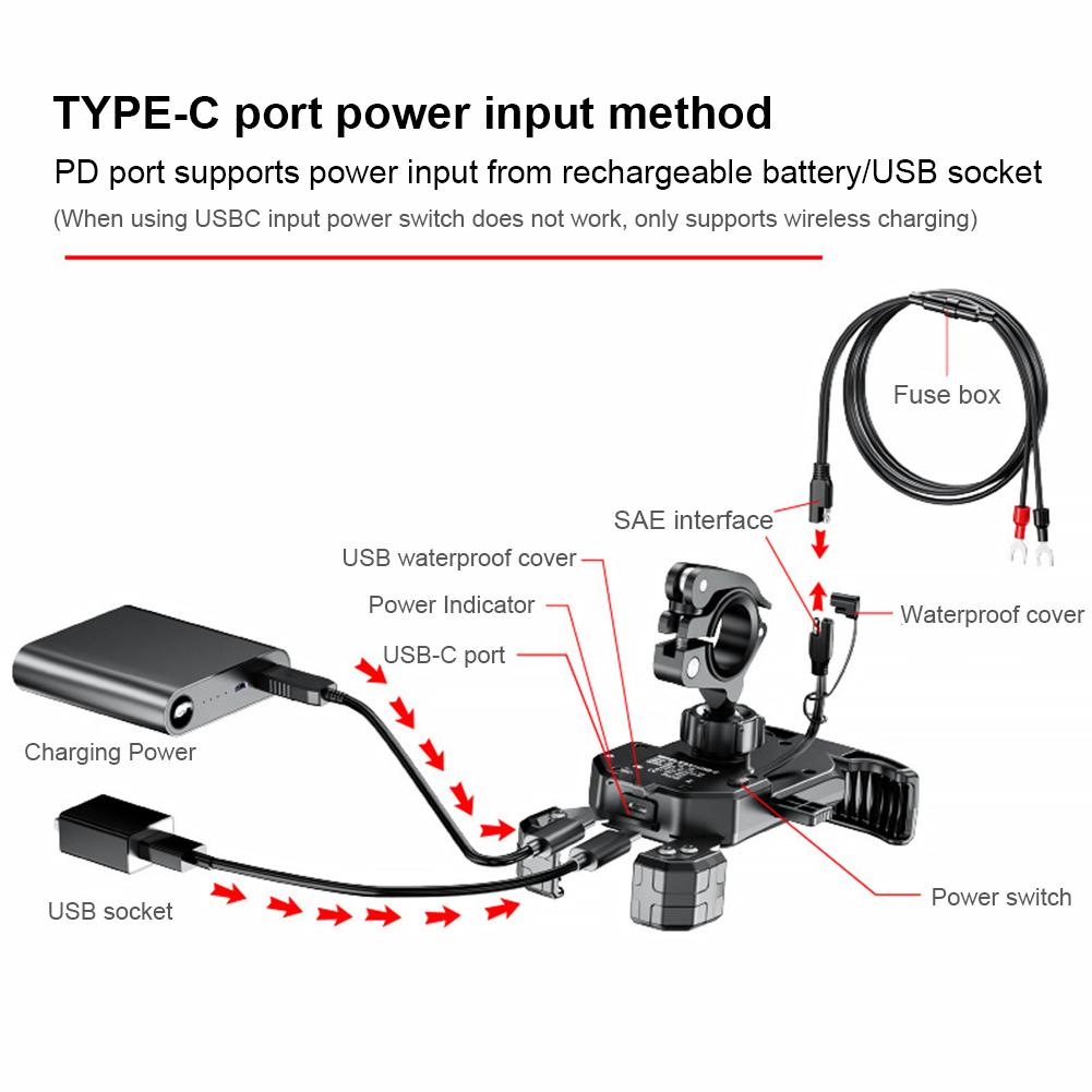 15W Wireless Charger Motorcycle Phone Holder USB QC2.0/3.0 Smartphone Stand Fast Charging Adjustable for Electric Bike Motorbike
