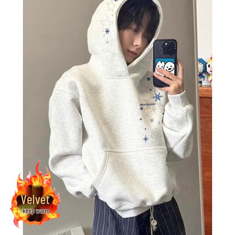 Unisex High Street Hooded Sweatshirt - Trendy American Design for Autumn/Winter Medium серый