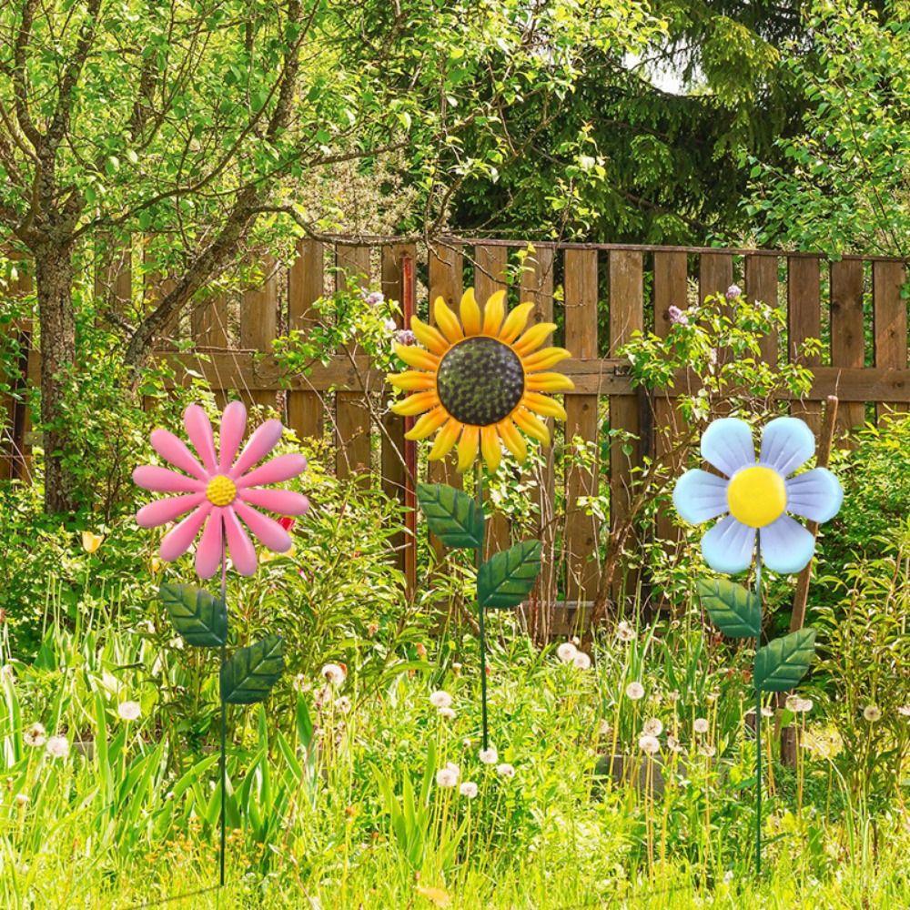 3Pcs Realistic Iron Art Flower Garden Stake Ornaments Handmade Unique Succulent Plant Card Cartoon Metal Flower Ornament Lawn