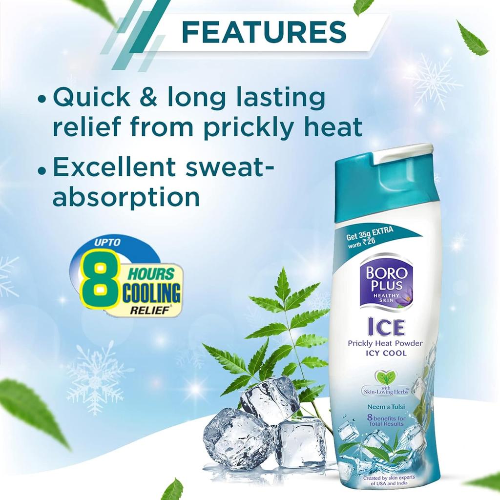 Boroplus Prickly Heat Ice Cool Powder 150g With Neem Tulsi For Skin Cooling & Freshness All Day