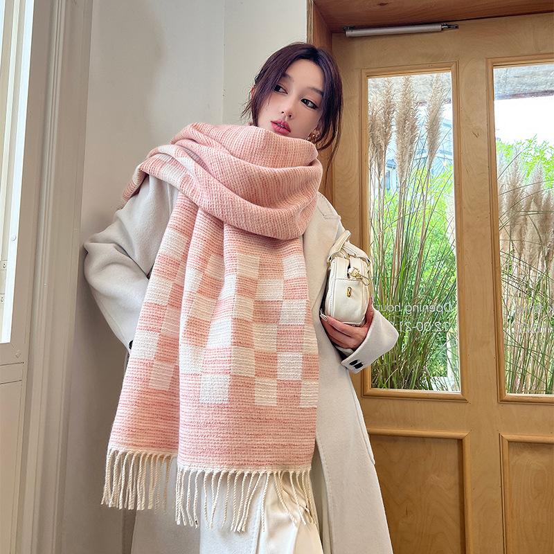 New Simple Imitation Cashmere Scarf for Women Gentle and Comfortable Korean Style Scarf  Small Fragrance Warm and Long Beard Shawl