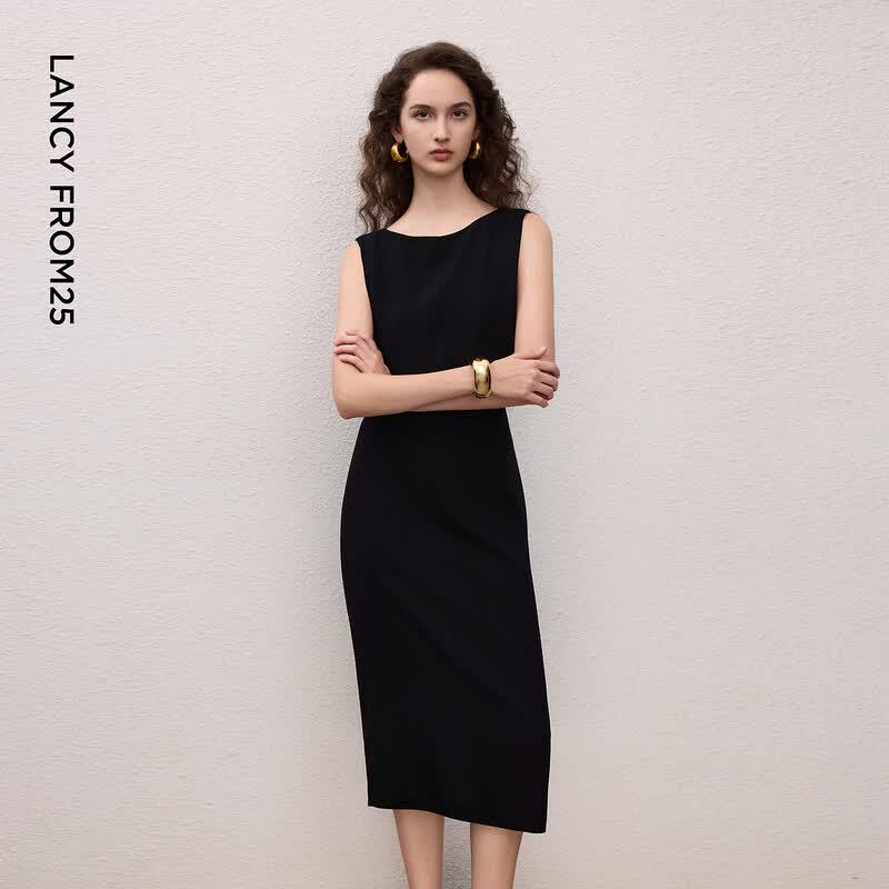 Langzi Women's Acetate Sleeveless Mid-Length Dress