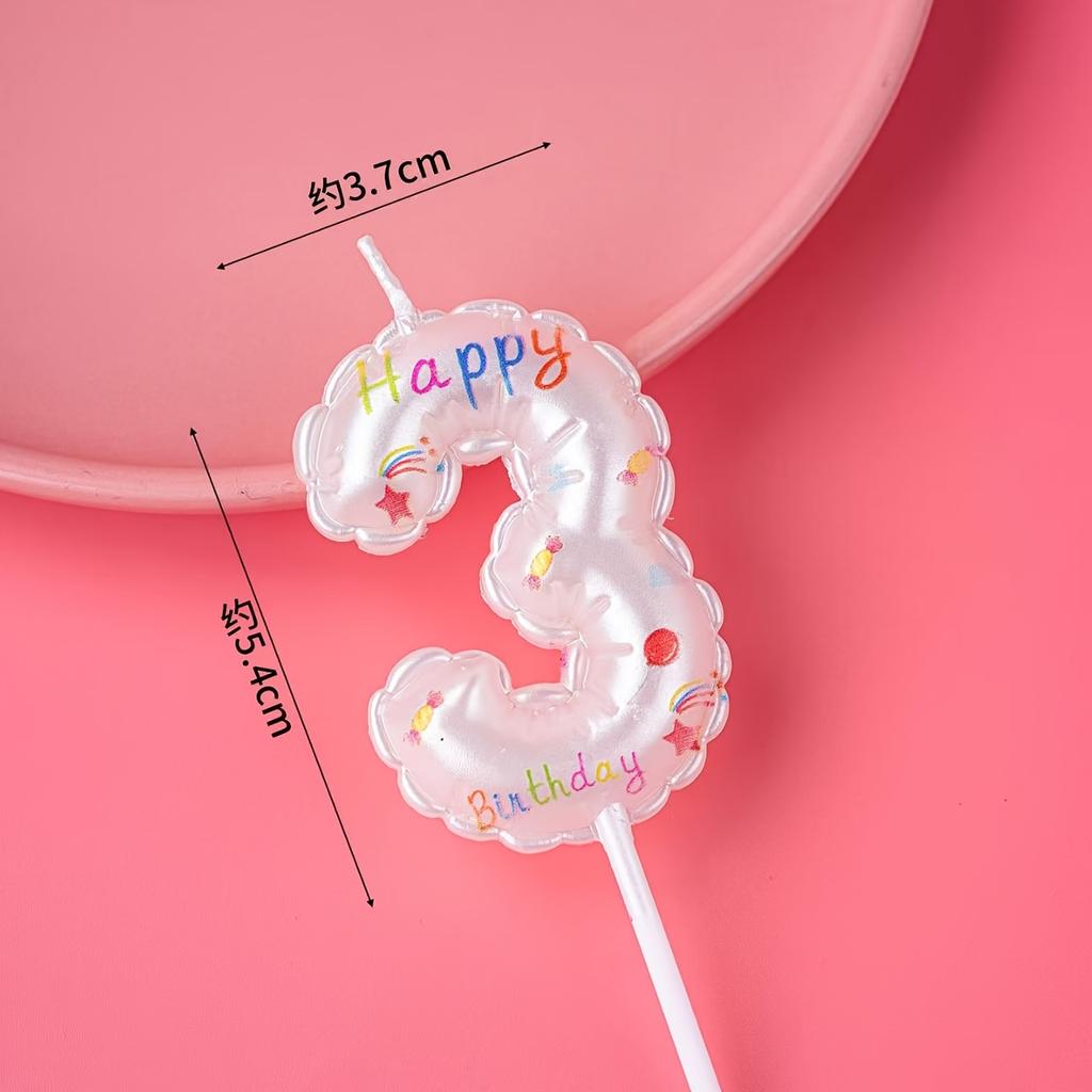 1pc White Number 0-9 Candle Balloon-Shaped Birthday Party Cake Decoration Children Adult Birthday Party Decor Festival Supplies