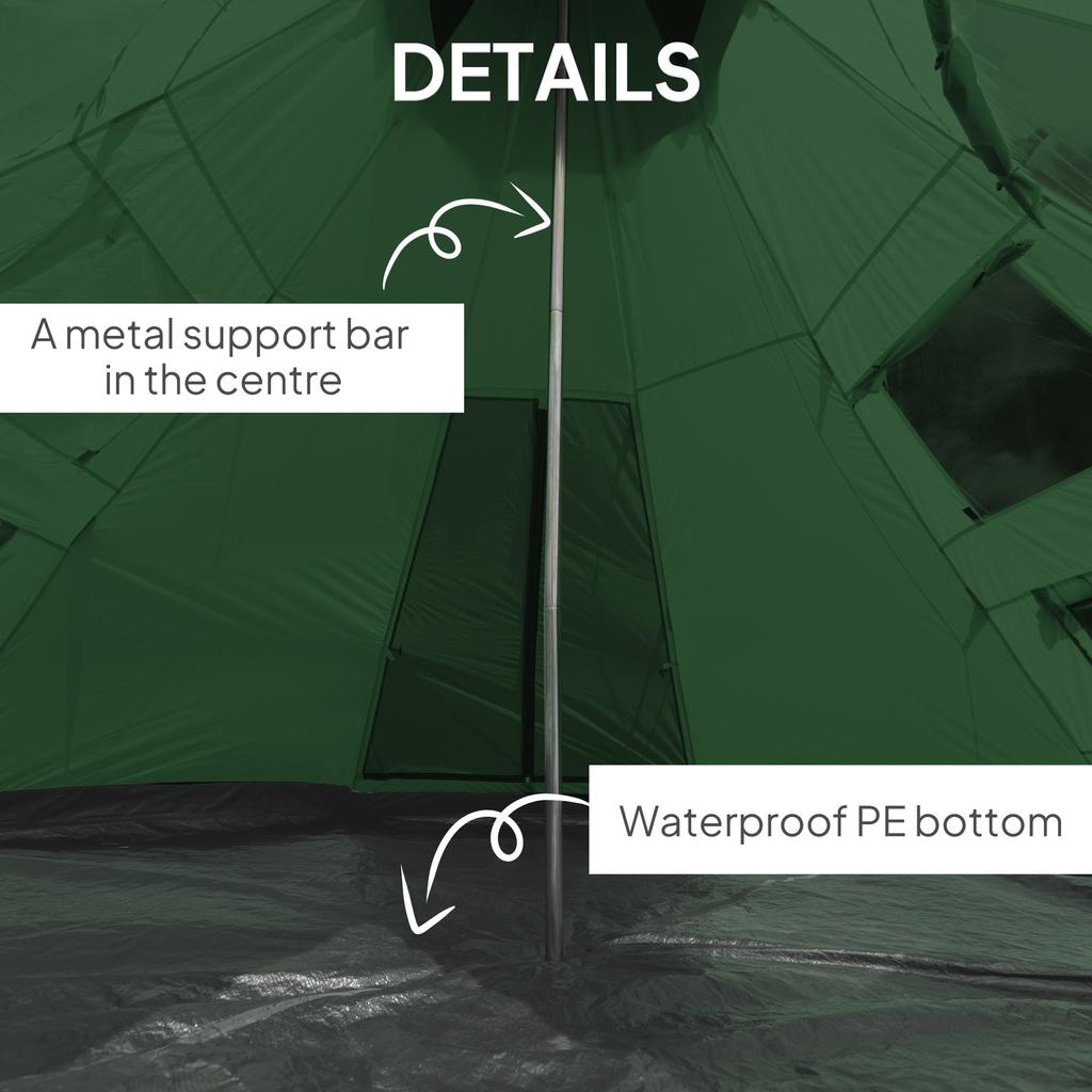 6 Men Tipi Tent with Carry Bag - Green