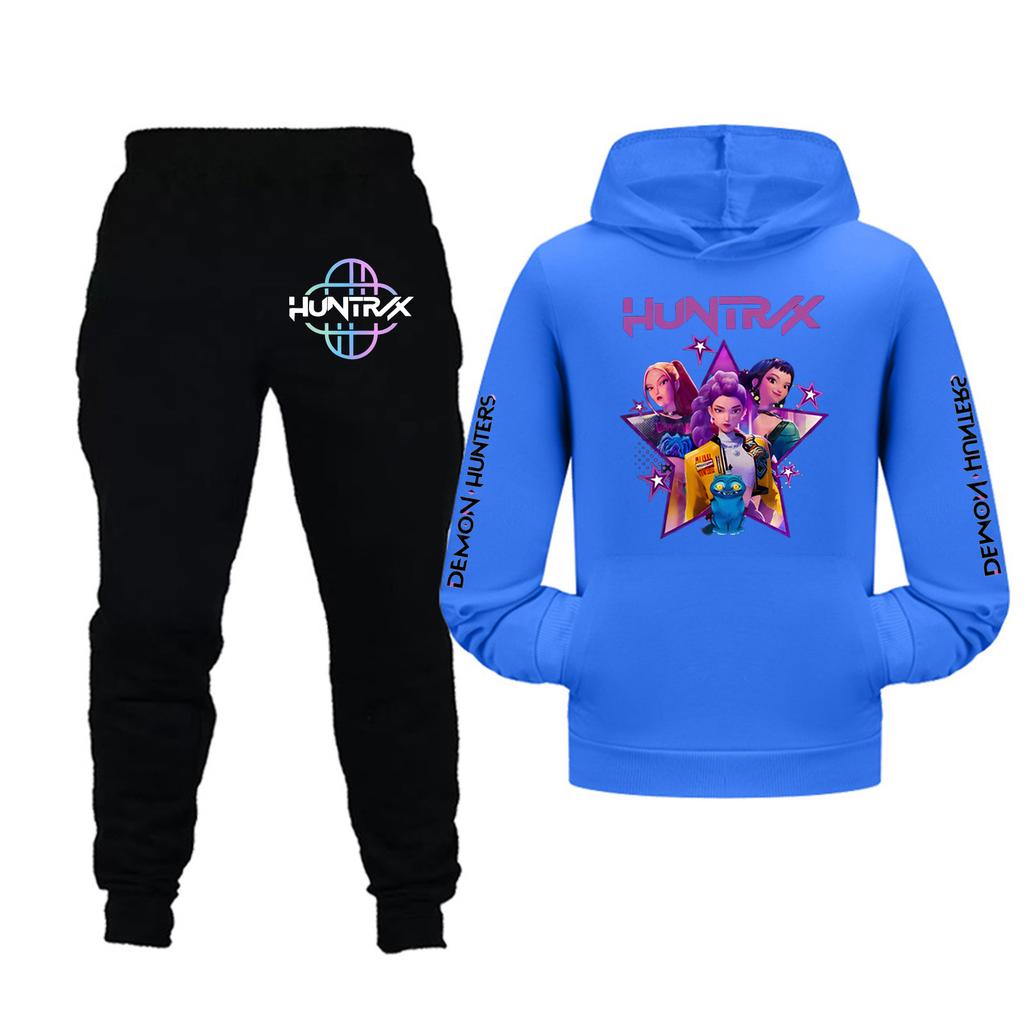 Zestaw bluzy z kapturem z długim rękawem i spodni dla dziewczynek dla maluchów i starszych dzieci 2 szt.