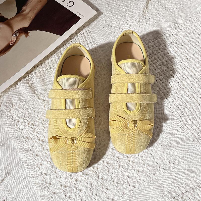 Fairy wind bow Velcro Mary Jane shoes female 2025 new comfortable and breathable one-pedal Forrest Gump shoes