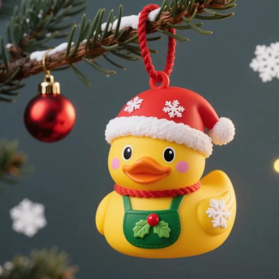 Christmas Duck Ornament Xmas Tree Hanging Duck Decoration Cute Resin Duck with Santa Hat for Home Office Holiday Party Decor