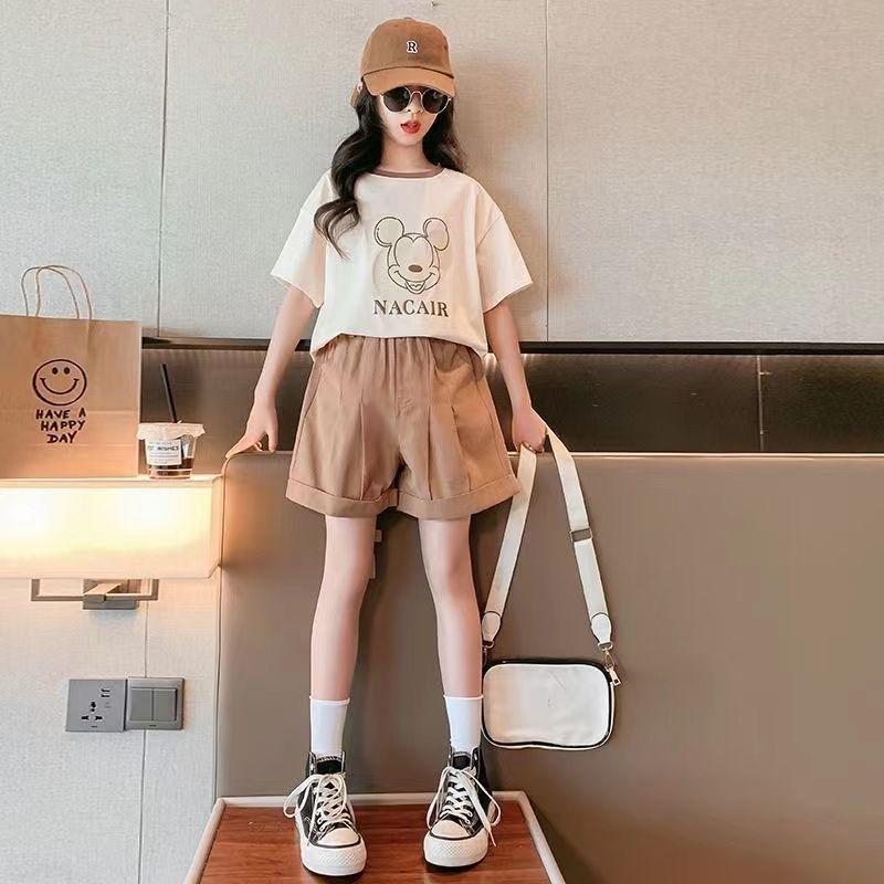 Korean Style Cartoon Print Sporty Shorts & T-shirt Set (Girls  Summer 2026) 160cm