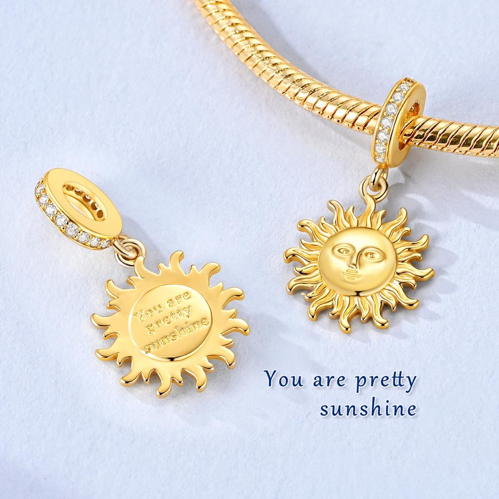 Gold Series Diy Charms Bead Original Copper Inlaid Zirconium Sun Insect Pendants Fit Bracelet Jewelry Gift Marking