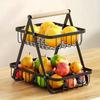 Detachable Assembly Convenient StorageWooden Handbasket Wrought Iron Fruit Basket Kitchen Living Room Storage Basket