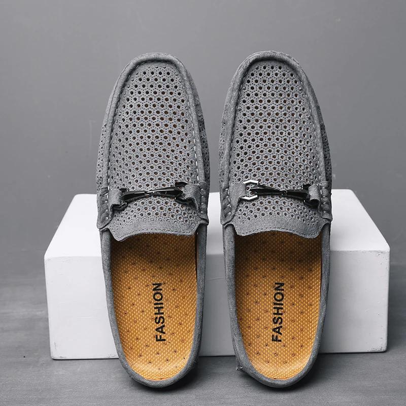 Fashion Fashion Half Shoes For Men Casual Shoes Black Leather Slip On Loafers Outdoor Breathable Slippers Lightweight Mules Men's Shoes