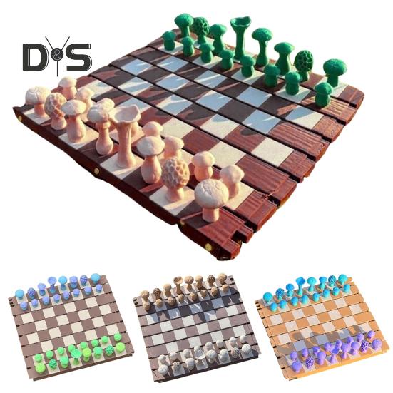 1 Set magnetisches Waldpilz-Schachspiel mit aufrollbarem Schachbrett, tragbares Reise-Schachbrettspiel für Kinder und Erwachsene