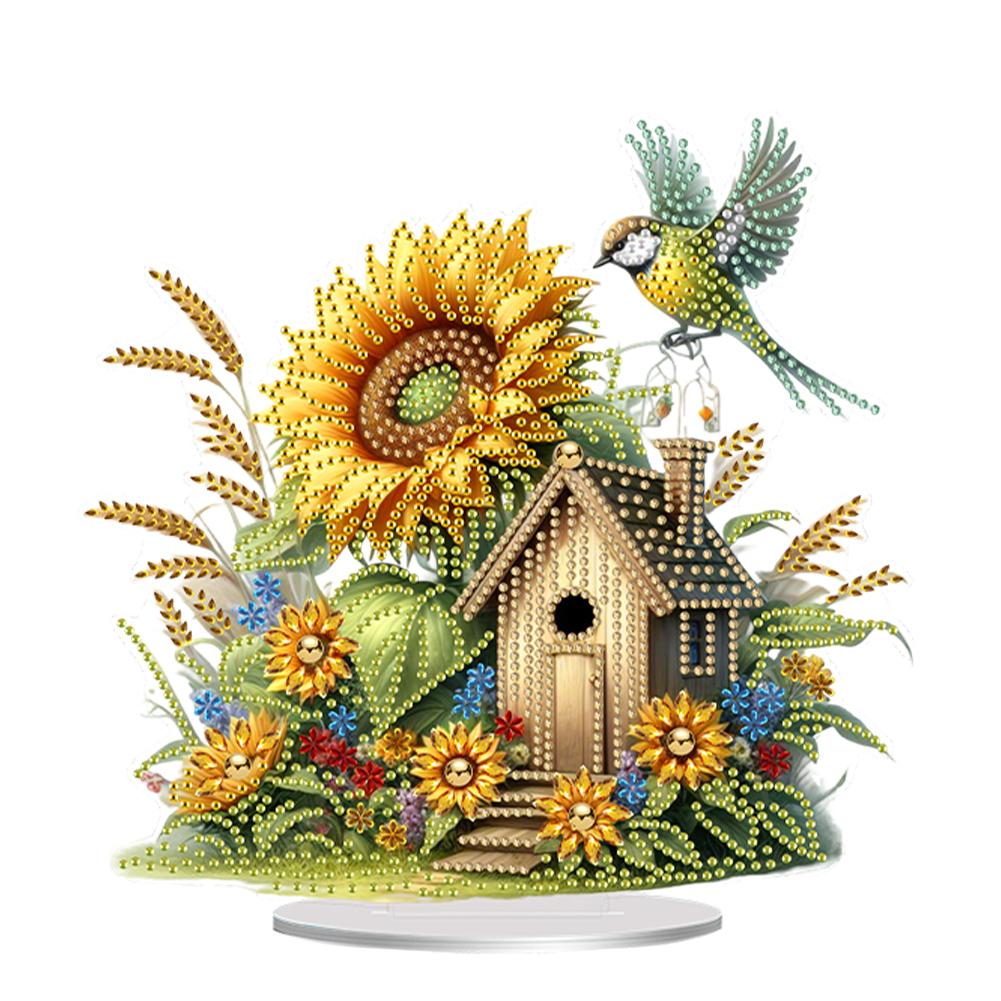 

Acrylic Special Shape Sunflower Birdhouse Desktop Diamond Art Kits Rhinestones Desktop Ornaments Diamond Painting Desktop Decors
