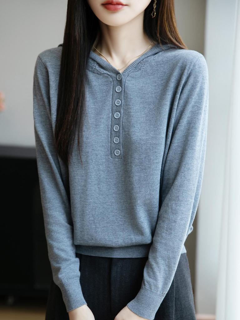 Damen Strickpullover mit Kapuze in lockerer Passform - Lässiger Herbst-/Winterstil