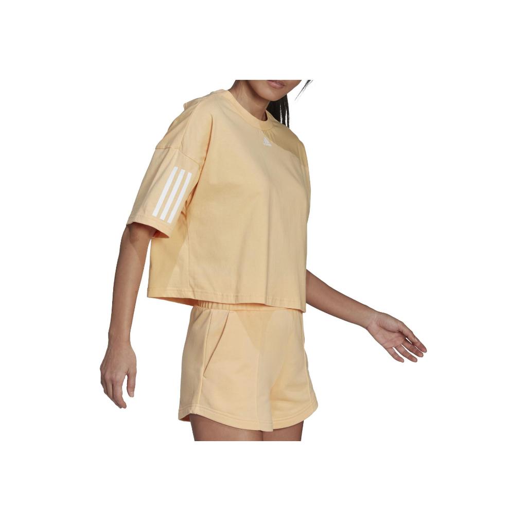 Adidas Logo Round Neck Pullover Comfortable Casual Sports Short Sleeve Drop Shoulder T-Shirt Women T-Shirt Yellow HT3507
