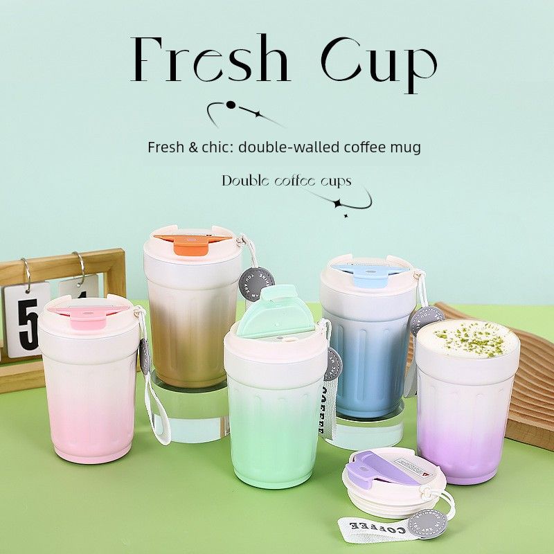 New Ceramic Inner Coffee Cup, Portable Large-Capacity Thermos Cup, Flip-Top Direct Drinking Cup, Portable Car Cup
