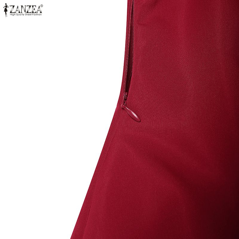 ZANZEA Women Casual Round Neck Solid Color Summer Short Sleeve Dress