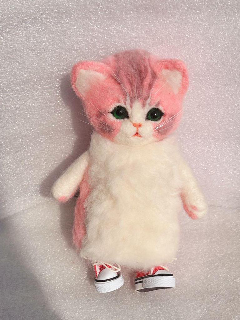 [USED] Chata Artist Wool Felted Teddy Bear Handmade Cat Plush Toy