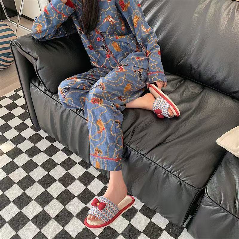 Dom słodki kokarda bawełniane i lniane sandały wiosna i lato wróżkowy wiatr sypialnia z antypoślizgową miękką podeszwą lniane kapcie cztery pory roku