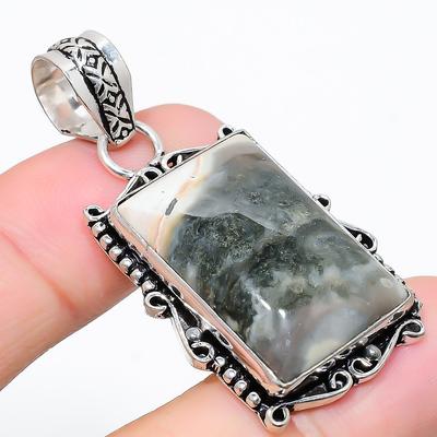 Indischer Moosachat Edelstein 925 Sterlingsilber Schmuck Anhänger 1,89" q3v02