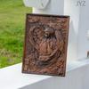 Religious Wooden Carving Icon Archangel Chamuel, Mural Art Figure Living Room Decor