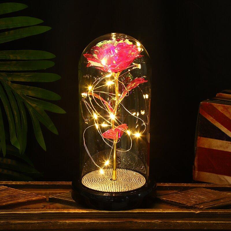 Gold leaf rose simulation immortal flower, direct supply, glass lampshade Qixi Festival Valentine's Day creative gift
