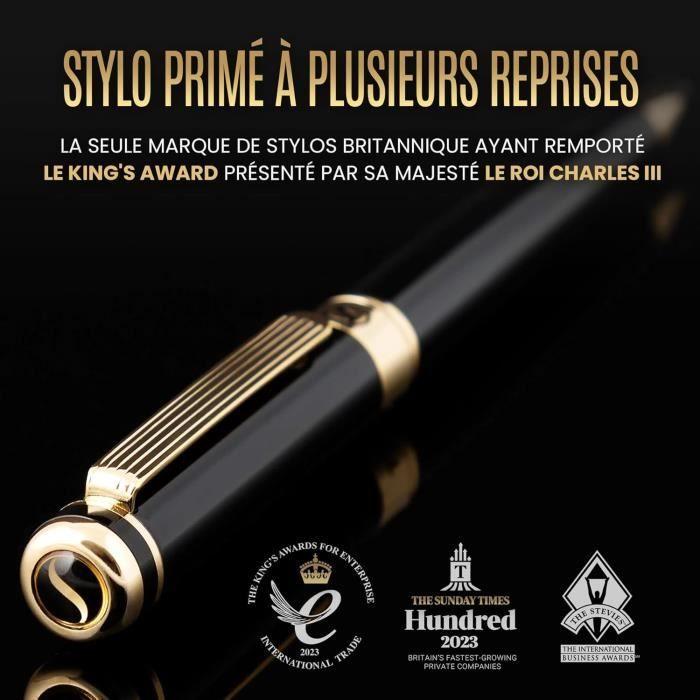 Stylo Bille - Scriveiner - Noir Laqué - Finition Or 24 Carats - Rechargeable - Ergonomique