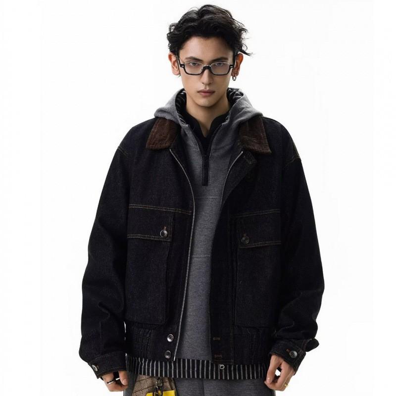 Mens Oversized Washed Denim Jacket Casual Workwear Style Fall 2026 Loose Fit Black
