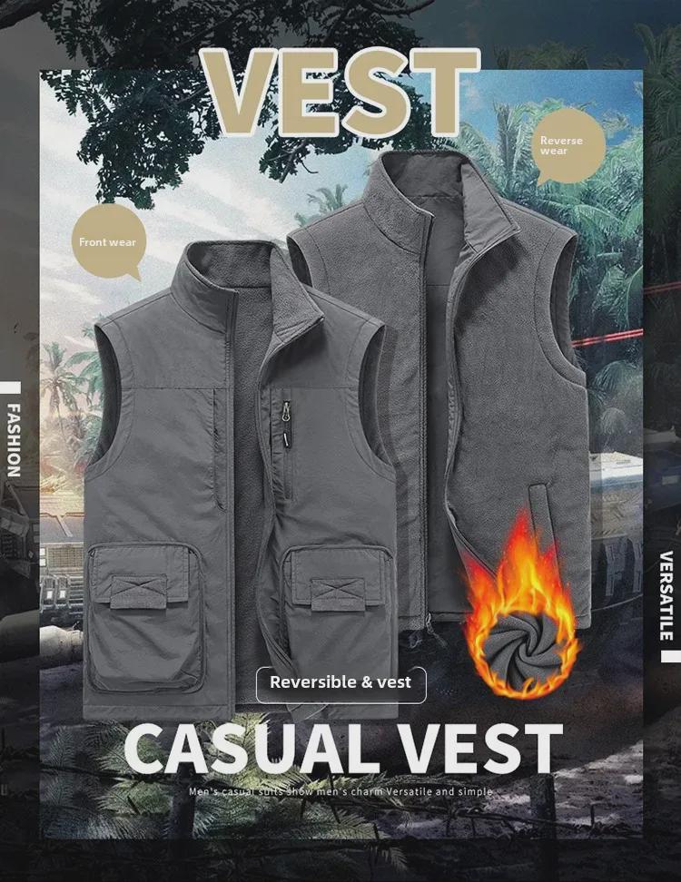 Men's Double-Sided Polar Fleece Vest - Windproof, Warm, and Plush for Autumn/Winter Outdoor Activities