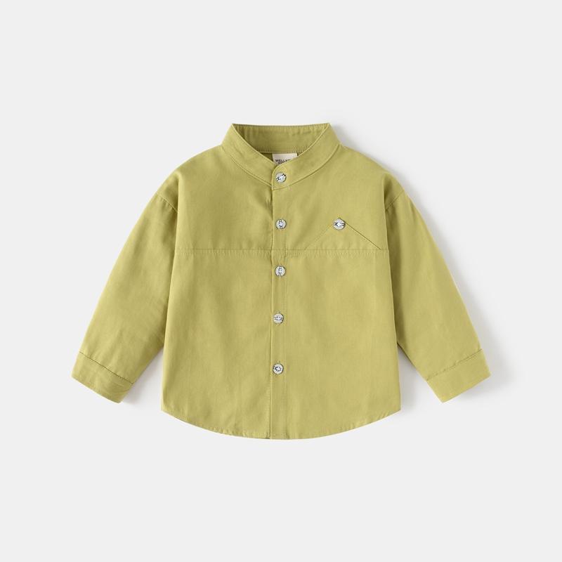 Boys' Solid-Color Stand-Up Collar Long-Sleeve Shirt for Spring and Fall