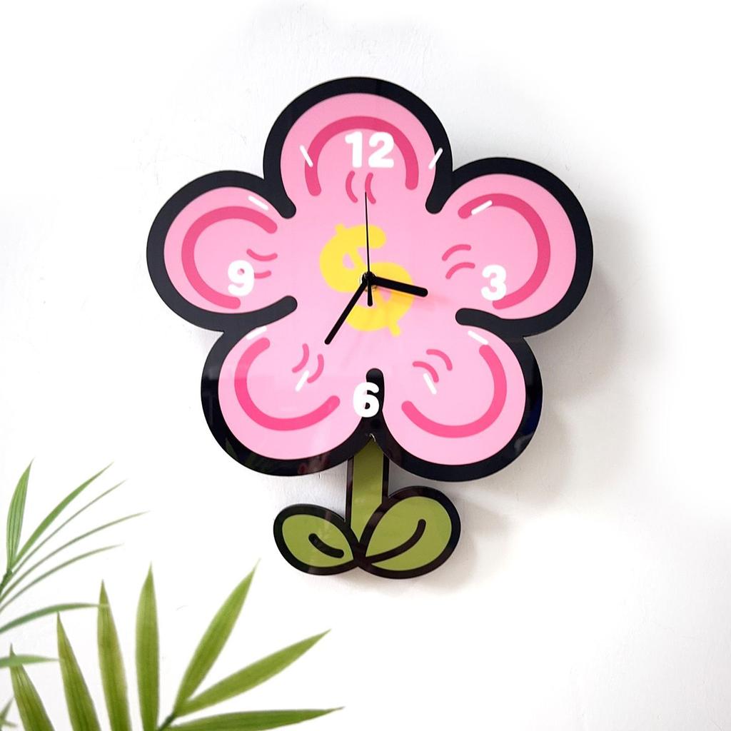 Simple and Creative Cartoon Flower Clock, Silent Wall Clock for Living Room and Dining Room, Cute Clock