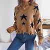 Knit Pullover Sweater Women Long Sleeve V Neck Casual Autumn Winter Star Cut