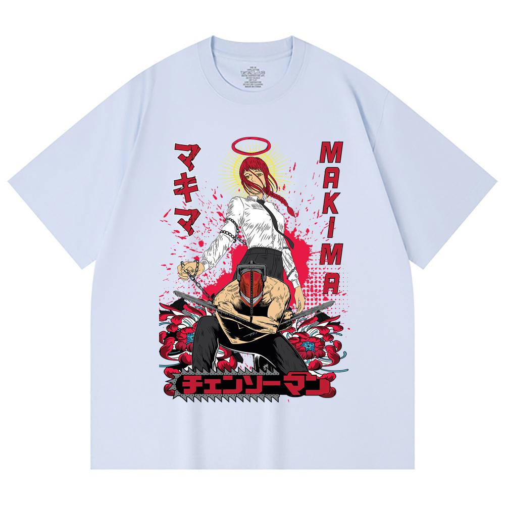 230 Gsm 100% Cotton Chainsaw Man V23 Denji Makima Print Unisex Heavy Cotton T Shirt