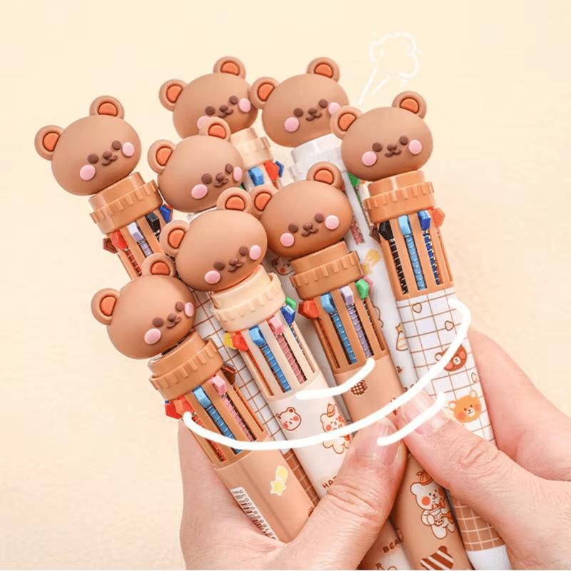 2Pcs 10 Colors Ballpoint Pen Cartoon Bear 0.7mm Colorful Ink Neutral Pen School Office Supplies Stationery Ballpoint Pen