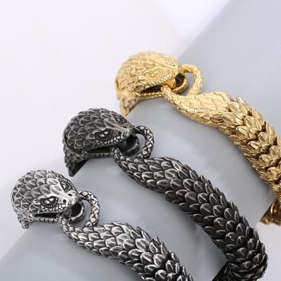 European and American Retro Personality Design Spirit Snake Titanium Steel Men's Bracelet