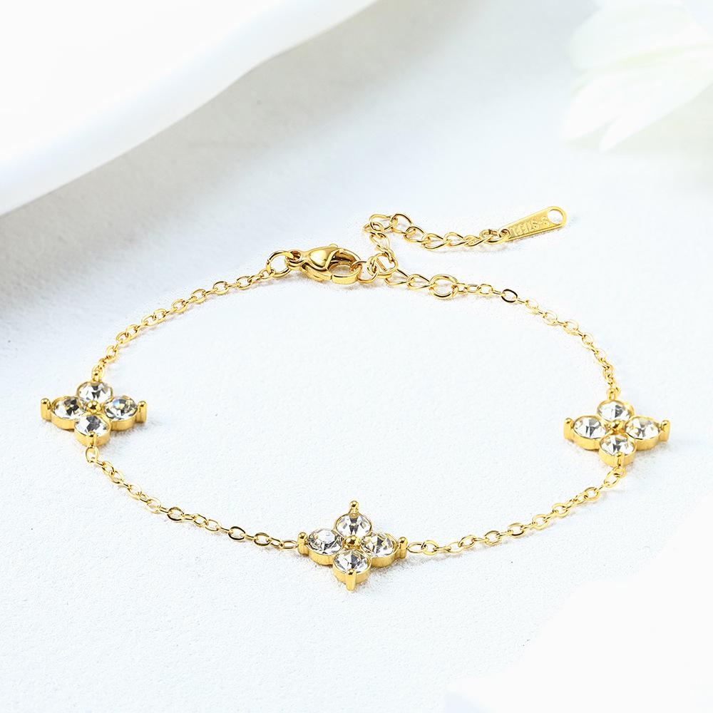 Four-leaf Clover Bracelet Necklace and Earring Set for Women Colorfast Jewelry