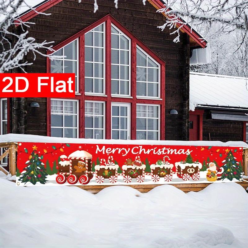 Merry Christmas Banner, Gingerbread Santa Claus Train Design, Polyester Outdoor Garden Porch Fence Wall Christmas Party Supplies