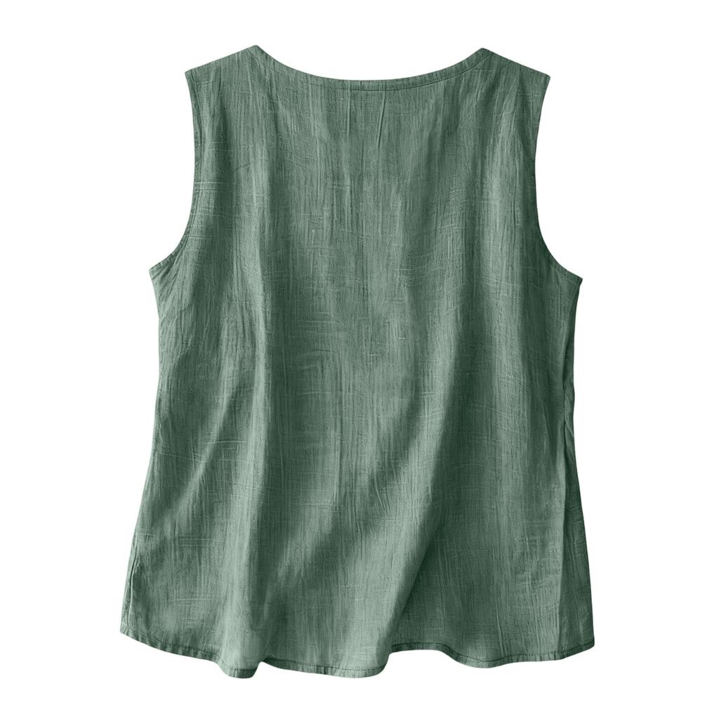 Damen ärmelloses Tanktop atmungsaktive Leinenmischung lockere Passform Basic Rundhalsausschnitt leichtes Freizeitshirt für Frühling Sommer