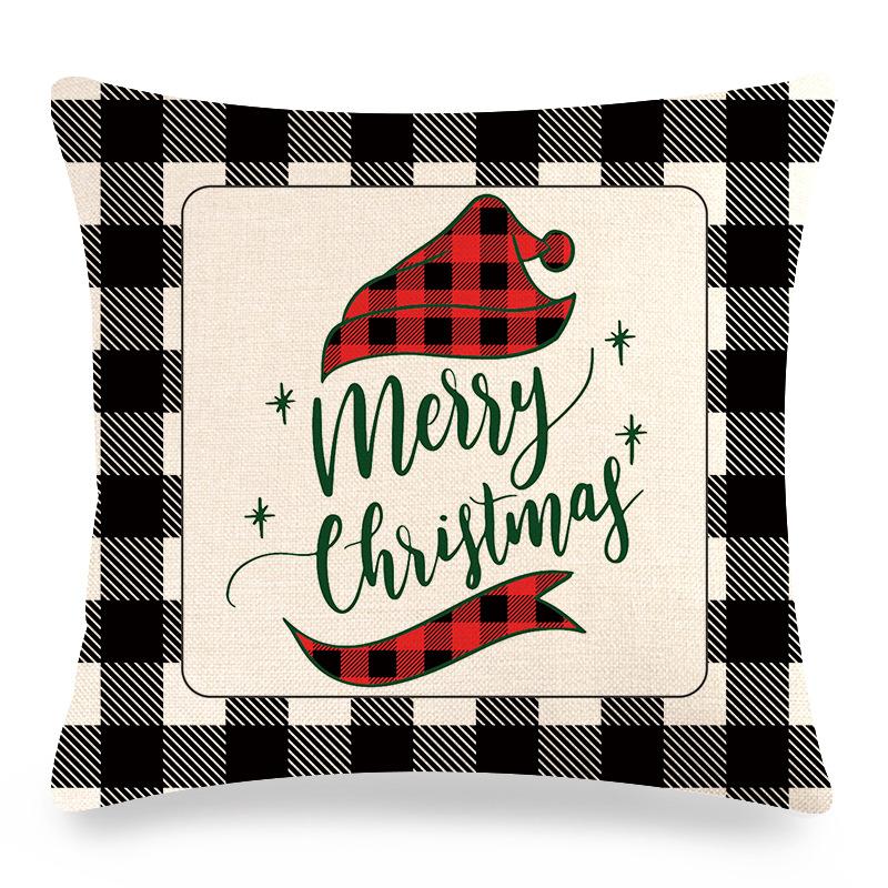 Christmas Checkered Red Letters Digital Printing Short Plush Pillow Covers For Car Sofa Office Cushion Cover Home Goods