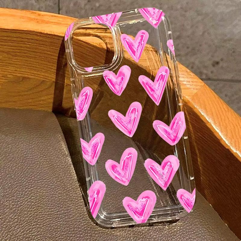 Heart Stamp Aesthetic Clear Phone Case For iPhone 17 Air 16 e 15 14 13 12 11 Pro Max Plus Mini SE Soft Clear Cover Girls Gift