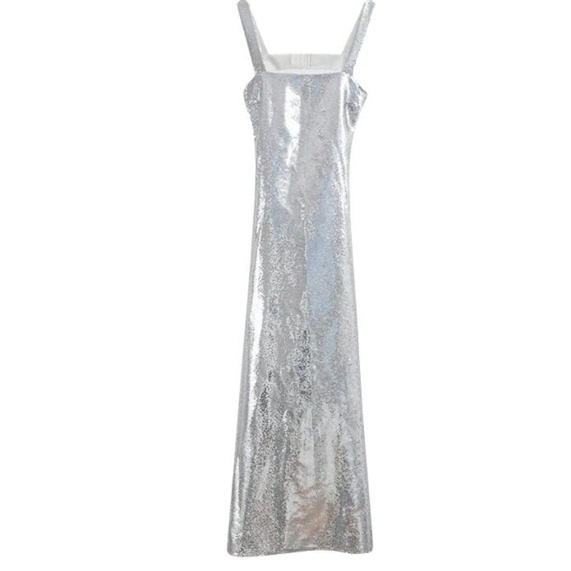 Cross-Border European and American Fashion Hot-Selling Style: Spaghetti Strap Backless Sequin Long Dress