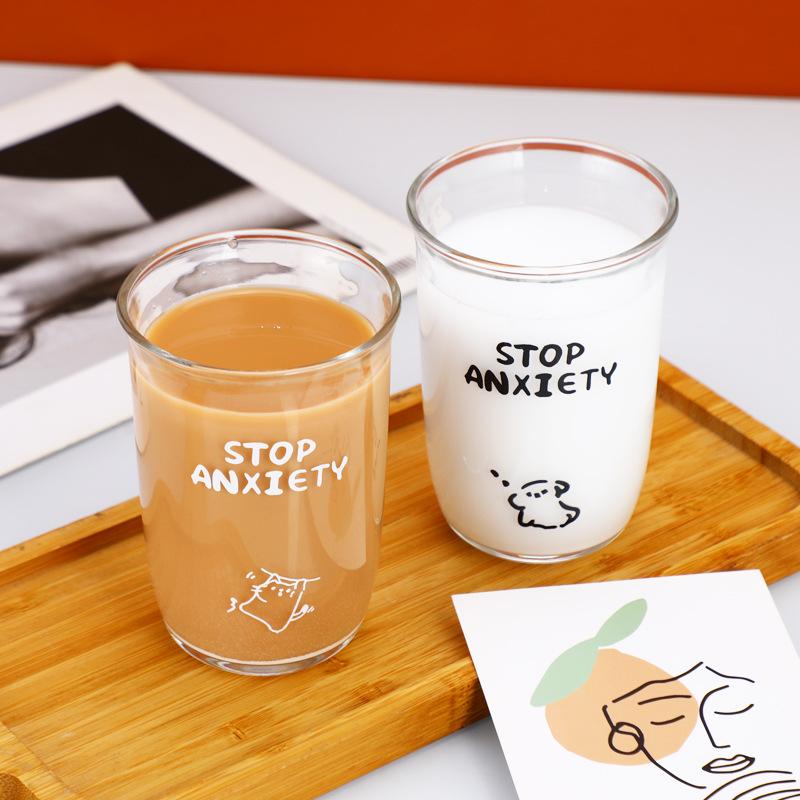 New Transparent Coffee Cup, Transparent Glass Cup, Simple Ins Style Home Water Cup, Office Creative Cartoon Cup