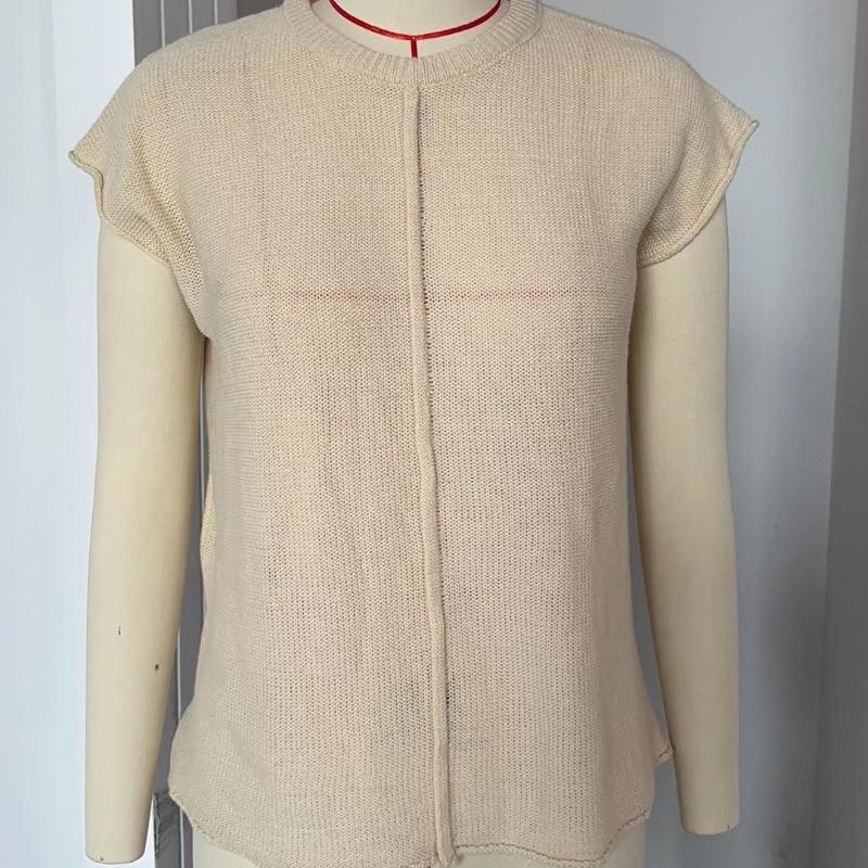 Blusa retro de verano para mujer, cuello redondo, sin mangas, tejido de punto con aguja gruesa, suéter informal holgado