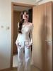 Elegant Spicy Mesh Patchwork Off-Shoulder Long-Sleeve T-Shirt - Slim-Fit Spring/Autumn Top for Women