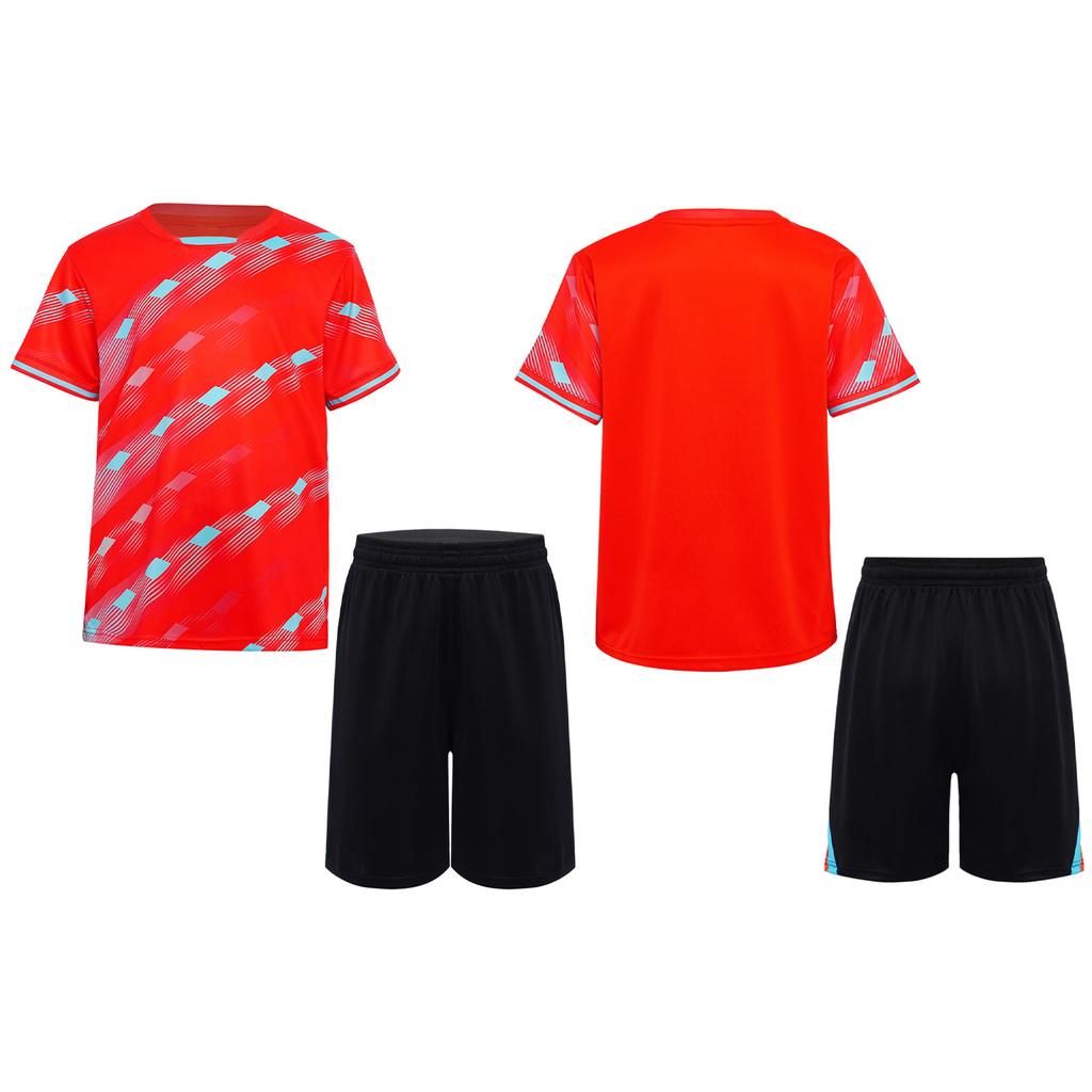 Kids Quick-Drying Sports Set Boys 2-piece Swim Suits Short Sleeve Striped T-shirt with Shorts Outfit Football Basketball Uniform