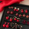 Ankela Hongsheng Trendy Alloy French Retro Wine Red New Year Light Luxury Ear Buckles Stud Earrings Hongsheng-992